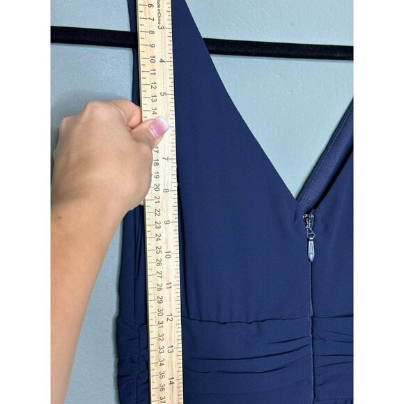 LuLu's Women's XS Sleeveless Plunging Neck Chiffon A-Line Maxi Dress Navy Blue - Picture 15 of 16